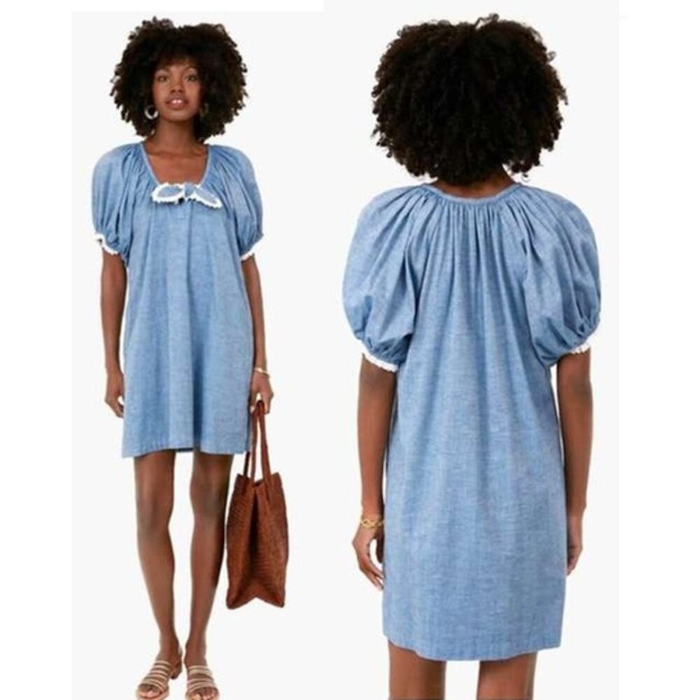 Pomander Place by Tuckernuck Chambray Luca Tie Front Mini Dress Blue Women Small